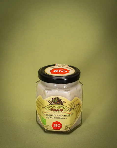 Bio mangalica szalonnakrém (fűszeres zsír) 150g -zöldfűszeres- Bio mangalica szalonnakrém (fűszeres zsír) 150g -zöldfűszeres-